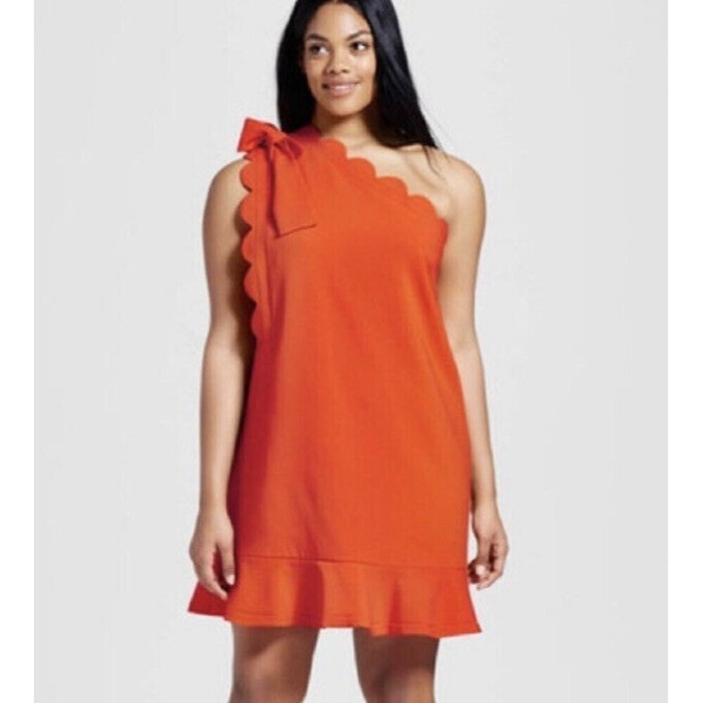 Victoria Beckham Womens Sheath Dress Orange Stretch‎ One Shoulder Zip Lined 1X‌
